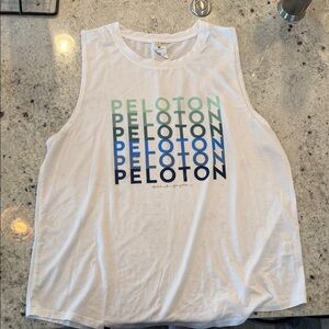 Peloton White Sleeveless Tee with Multicolor Logo Size XL